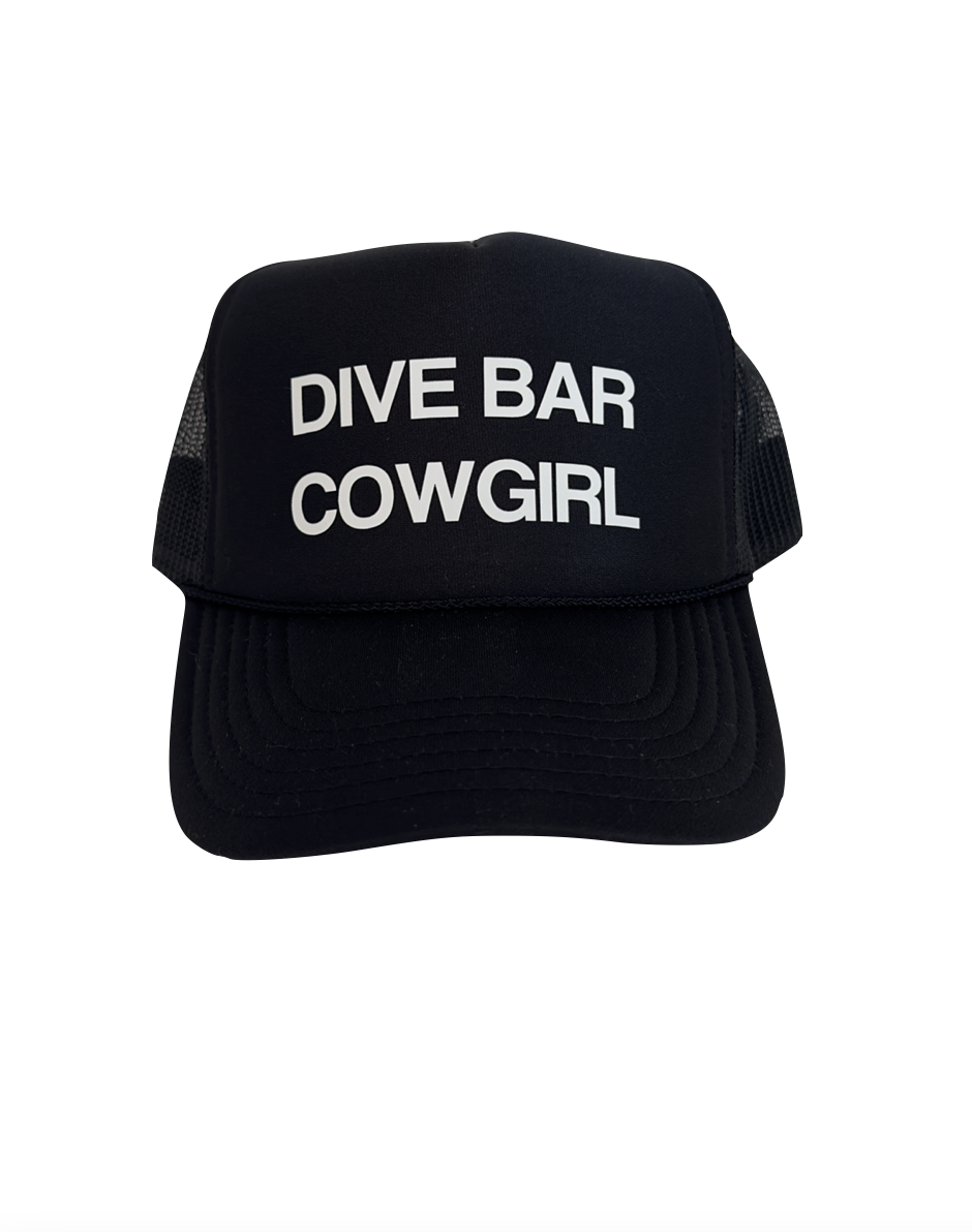 DIVE BAR COWGIRL - BLACK TRUCKER