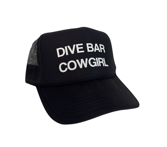 DIVE BAR COWGIRL - BLACK TRUCKER